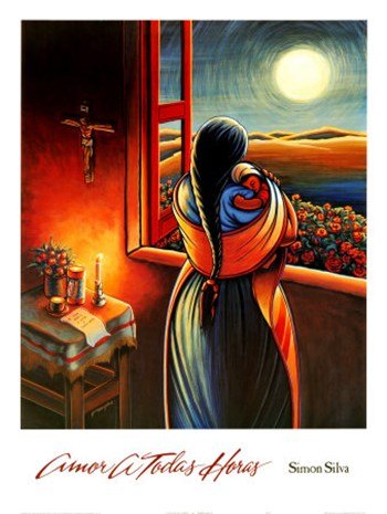 Amor a Todas Horas (Love at all Hours) Mother and Child Art Print Poster by Simon Silva, Overall Size: 24x32, Image Size: 21.5x25.5