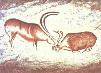 Barewalls Two Reindeer-Lascaux, Art Poster by Douglas Mazonowicz