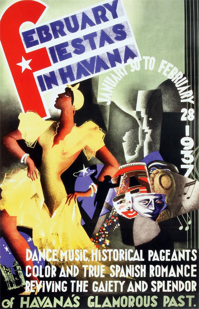 Poster February Fiestas Havana, Cuba 1937 Vintage Travel (17 x 26)