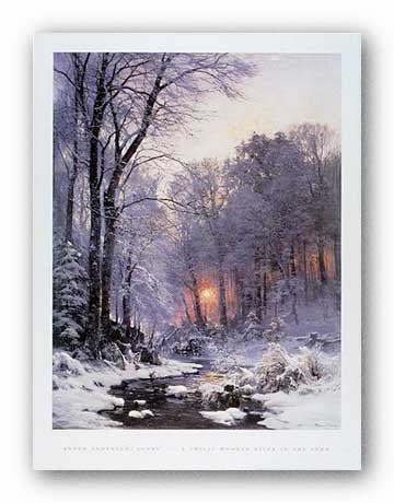 A Twilit Wooded River in the Snow by Ander Anderson-Lunby 27.5"x21" Art Print Poster