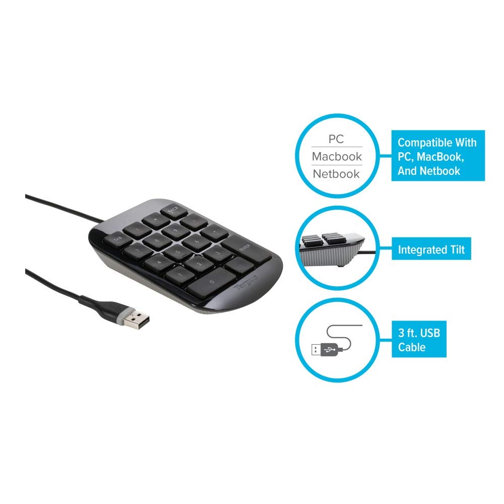 Targus - Numeric Keypad with USB Connection - Plug and Play Device - Connect with Laptop, Desktop and Electronic USB-A Devices - AKP1OUS