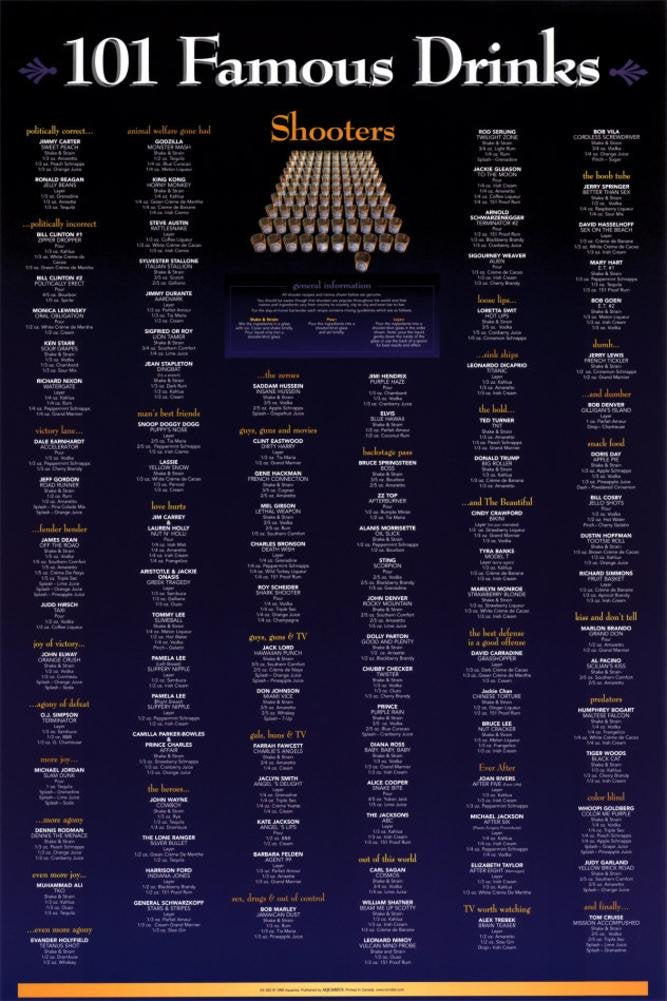 101 Famous Drinks Shooters Recipes Novelty Drinking Alcohol College Print (Unframed 24x36 Poster)
