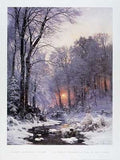 Art Poster Print - Twilit Wooded River In The Snow - Artist: Ander Anderson-Lunby - Poster Size: 24 X 32 inches