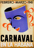 Carnaval Habana, Cuba Blue Mask Vintage Reproduction Print Poster (17 x 24)