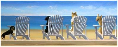 Beach Chair Tails #2 by Carol Saxe 20x8 Coastal Dogs Art Print Poster