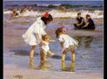 Children Playing at the Seashore by Edward Potthast - 26 x 32 inches - Fine Art Print / Poster