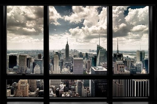 Framed New York City Window Manhattan Skyline Chrysler Building 36x24 - Art Poster Print Photograph Wall Decor