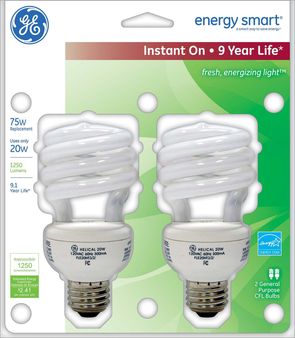 GE Lighting Energy Smart Spiral CFL, 825-Lumen T3 Spiral Light Bulb with Medium Base