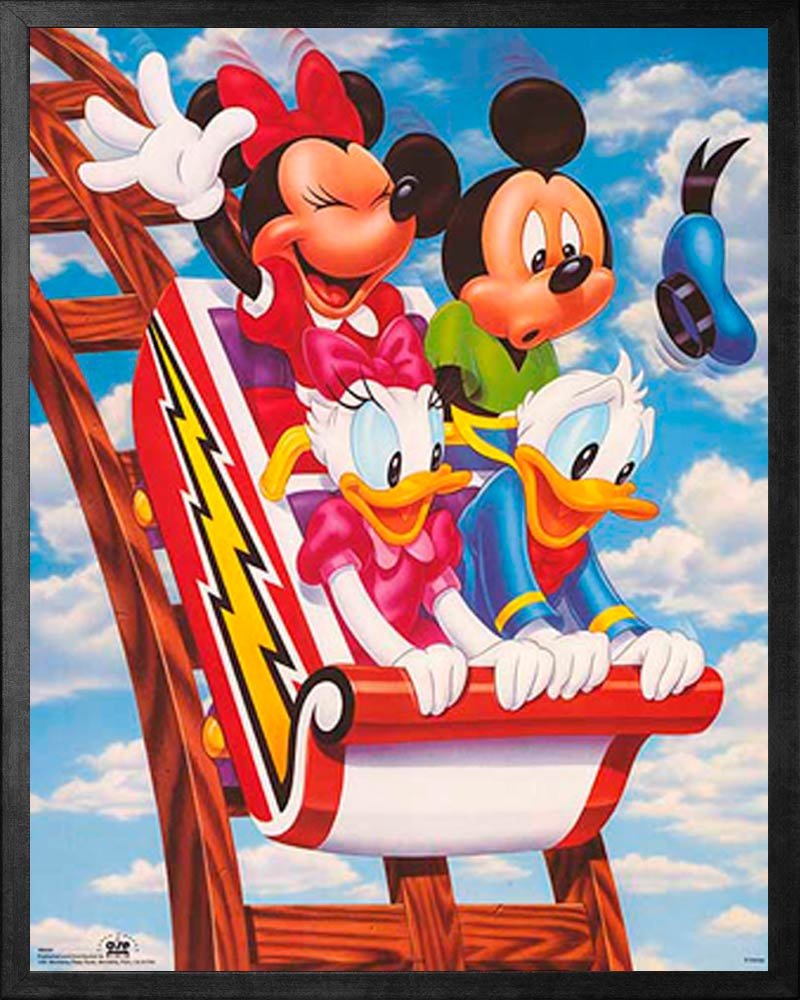 Bruce Teleky Walt Disney Poster Mickey & Friends: Rollercoaster Framed Children's Movie Print Poster Custom Made Real Wood Modern Charcoal Frame (17 1/8 x 21 1/8")