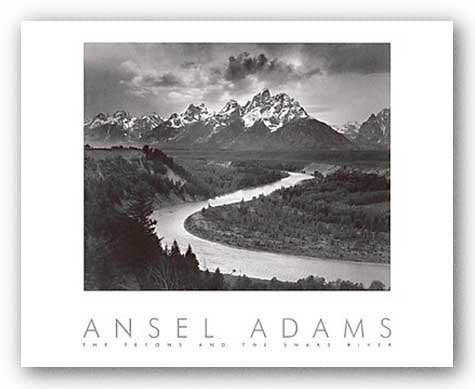 Tetons/Snake River by Ansel Adams Art Print Poster, Overall Size: 24x30, Image Size:17.125x21.25