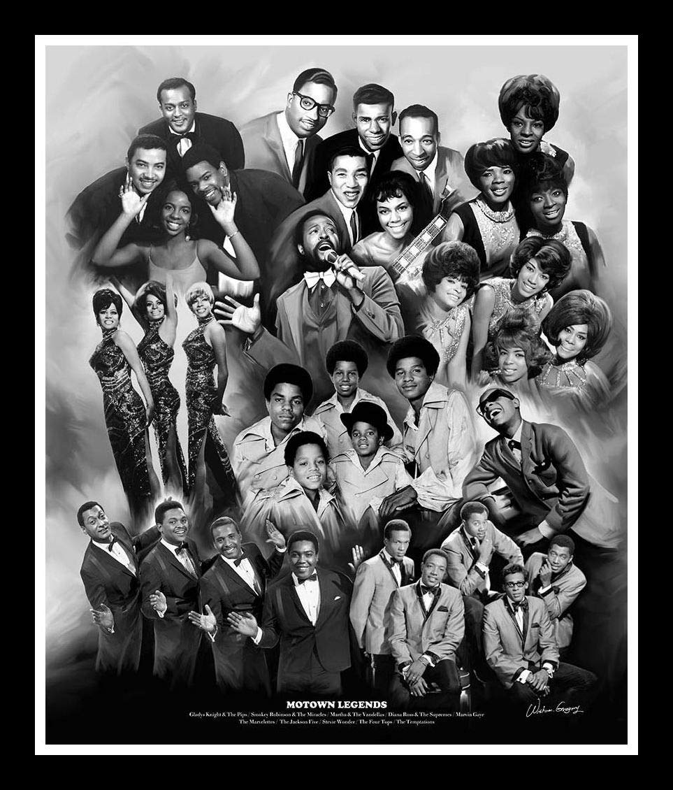 The Art Depot Motown Legends (A Tribute to Motown Music) by Wishum Gregory, (26x22 inches - Black Frame)
