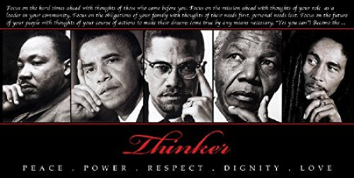 Thinker (Quintet) Peace, Power, Respect, Dignity, Love Poster Print (36 x 18) King Obama Malcom X Mandela Marley