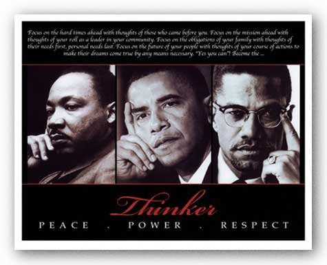 Bruce Teleky Thinker: Peace, Power, Respect (ML King, Obama, Malcom X) (9.5x7.5 Image Size), (10x8 Overall Size) Art Print Poster