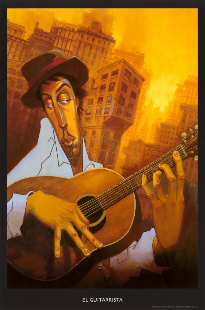El Guitarrista Justin BUA art print POSTER urban NYC - 24x36 Art Poster Print by Justin Bua, 24x36
