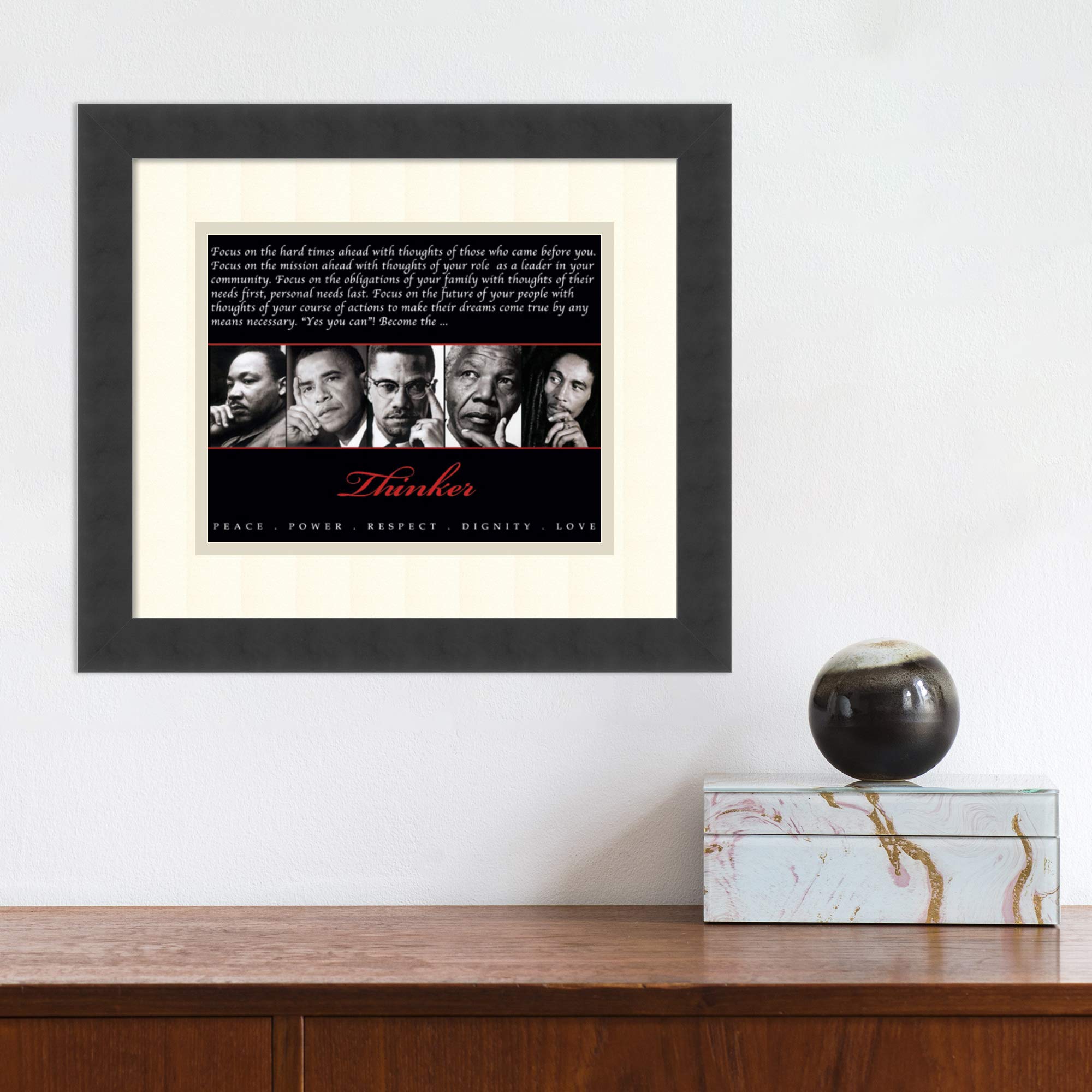 Framed Art Print, 'Thinker (Quintet): Peace, Power, Respect, Dignity, Love': Outer Size 15 x 13"