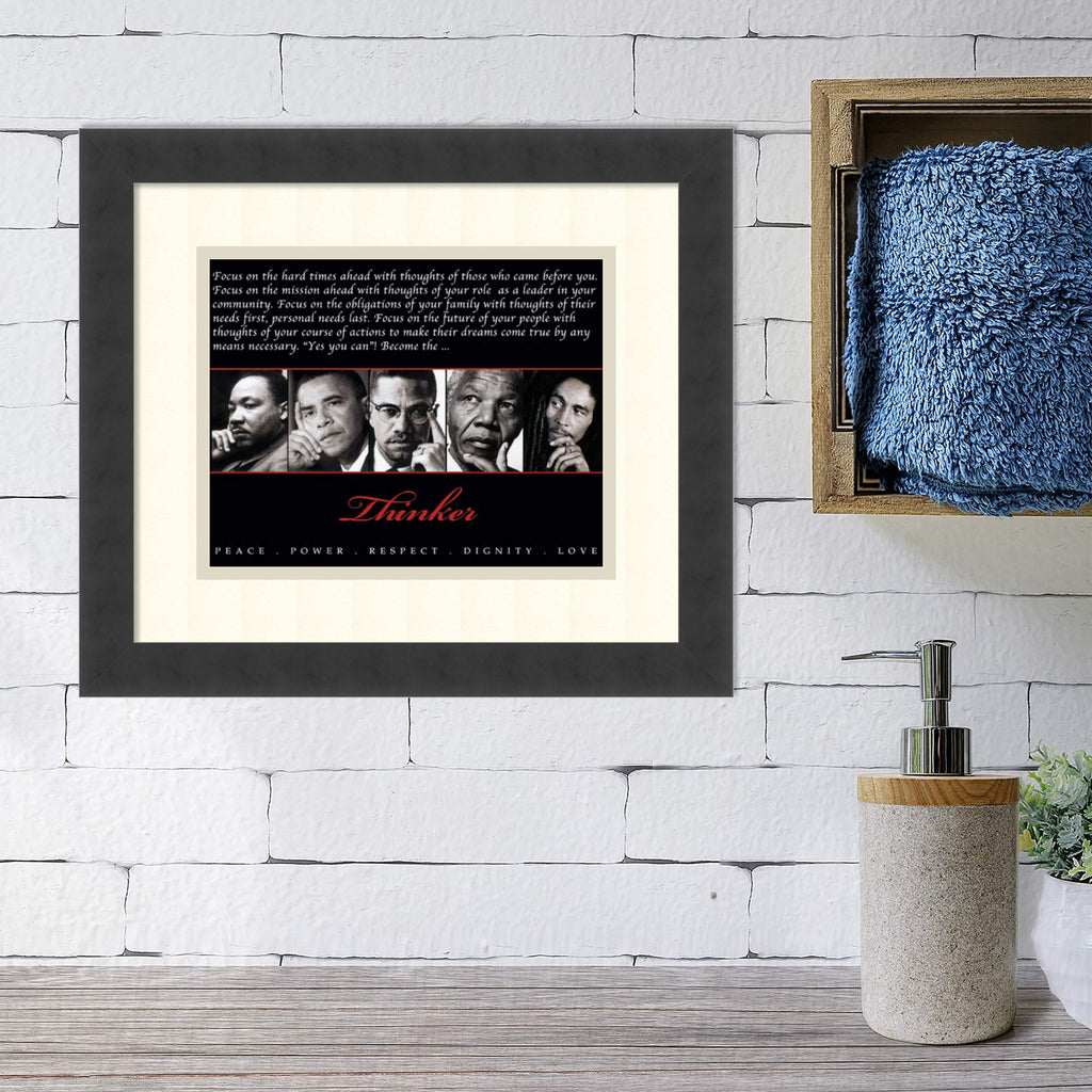 Framed Art Print, 'Thinker (Quintet): Peace, Power, Respect, Dignity, Love': Outer Size 15 x 13"