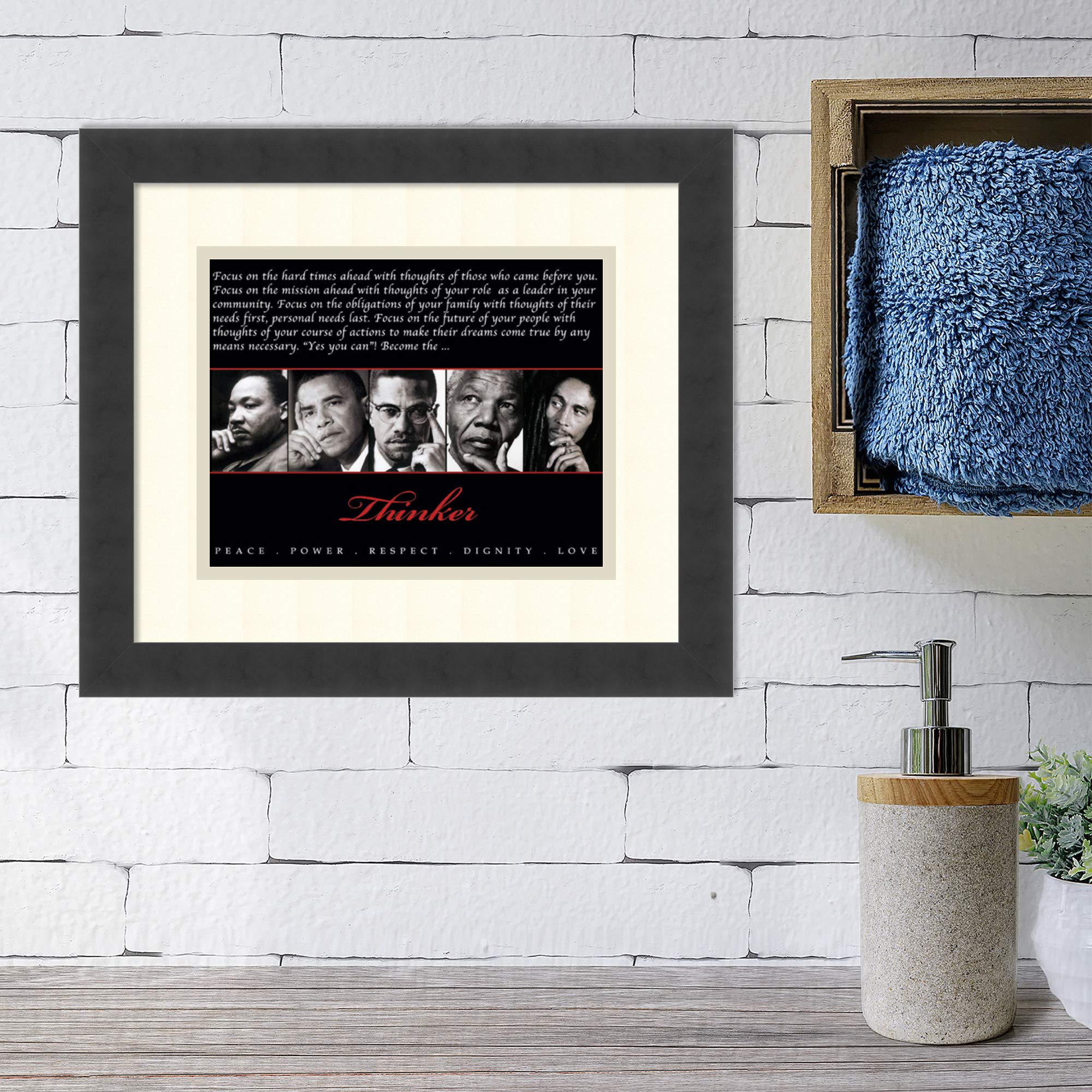 Framed Art Print, 'Thinker (Quintet): Peace, Power, Respect, Dignity, Love': Outer Size 15 x 13"