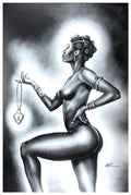 Lock & Key Female by WAK Kevin A. Williams 24x36 Black Art Print Poster African-American Black Framed Wood Composite MDF