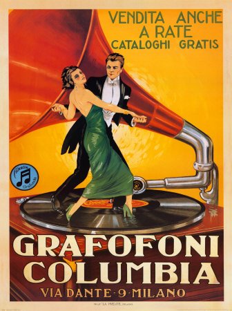 "Grafofoni Columbia" Music Gramophone Player Vintage Advertising Poster - Couple Dancing (24x 36")
