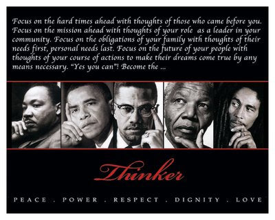 Thinker (Quintet): Peace, Power, Respect, Dignity, Love Art Poster Print, 10x8