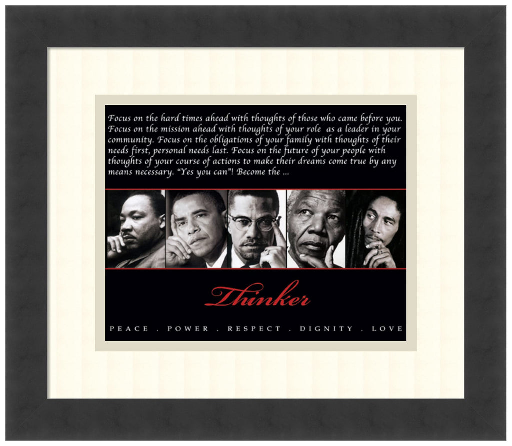 Framed Art Print, 'Thinker (Quintet): Peace, Power, Respect, Dignity, Love': Outer Size 15 x 13"