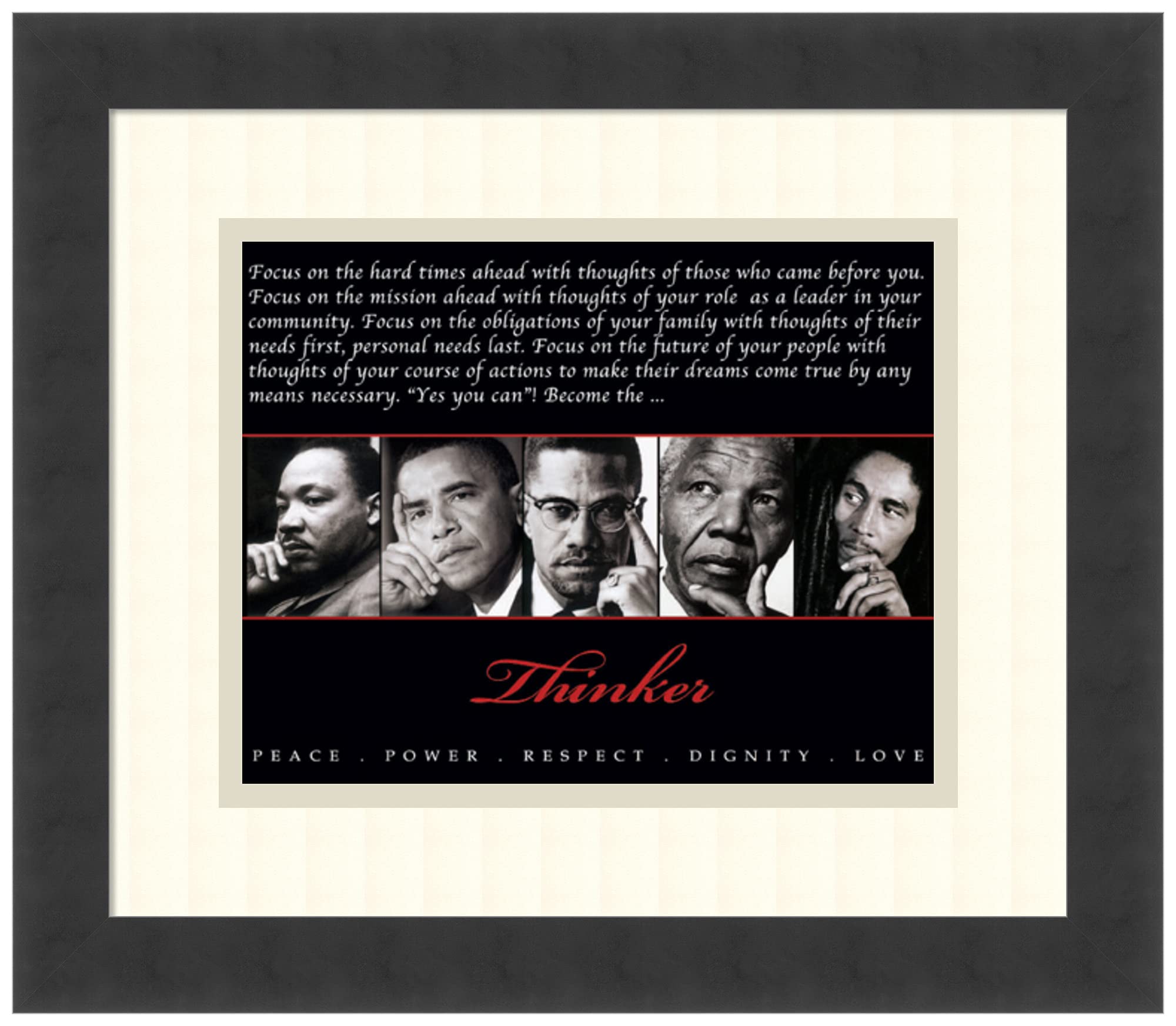Framed Art Print, 'Thinker (Quintet): Peace, Power, Respect, Dignity, Love': Outer Size 15 x 13"