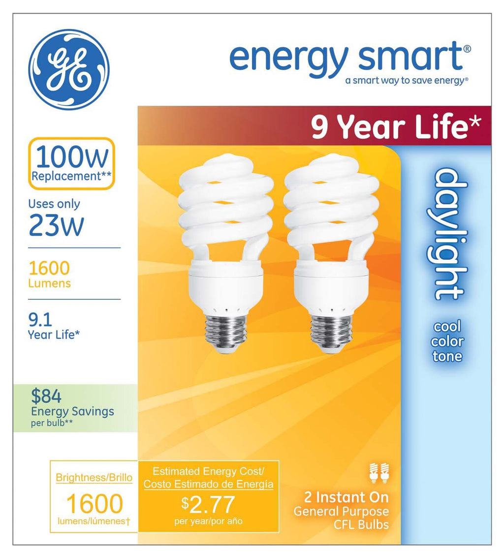 GE Lighting Energy Smart Spiral CFL, 825-Lumen T3 Spiral Light Bulb with Medium Base