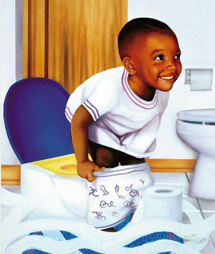 African American Potty Boy (10x8 inches - Unframed Art Print - Black Bathroom Art)
