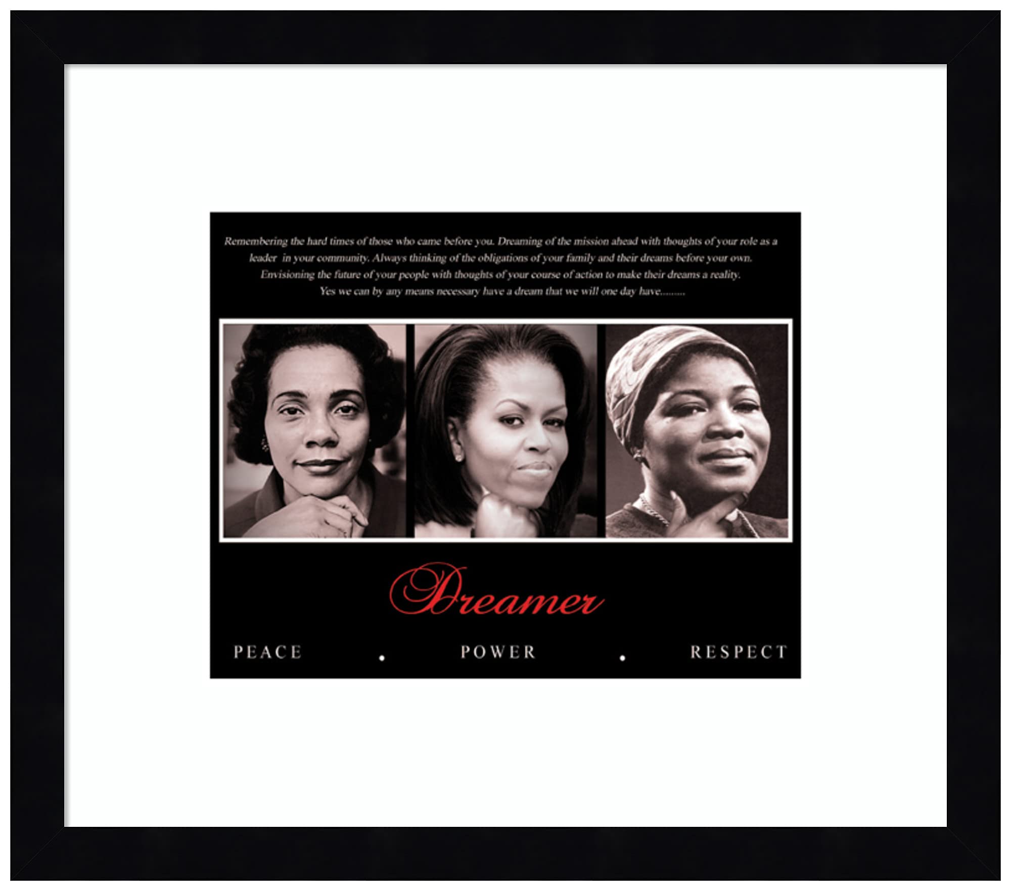 Framed Art Print 'Dreamer (Trio): Peace, Power, Respect': Outer Size 15 x 13"