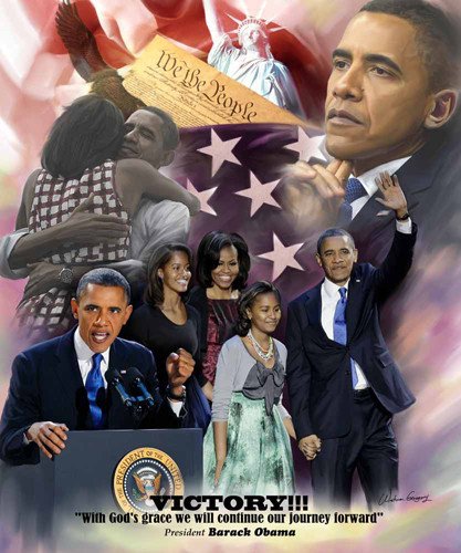 Wishum Gregory Victory: Barack Obama Commemorative Art Print, 10x8 Inches, Black Frame