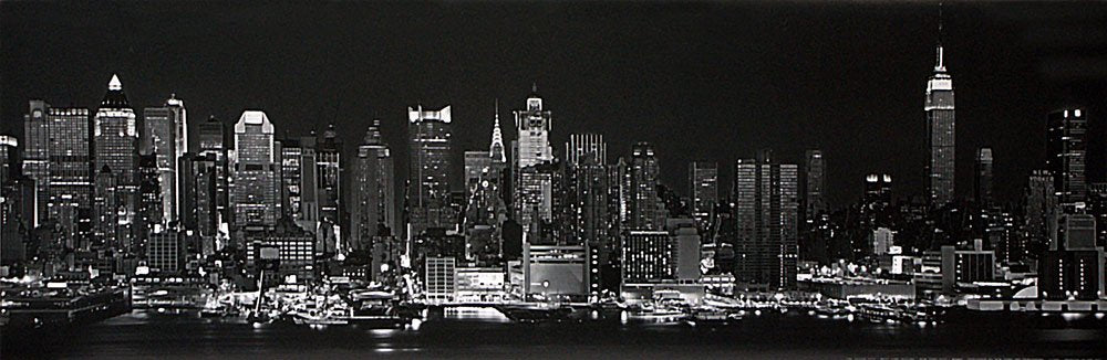 Bruce Teleky New York City Skyline at Night Black and White Panorama Art Print Poster (36 x 11 3/4")