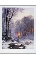 A Twilit Wooded River in the Snow by Ander Anderson-Lunby - 32 x 24 inches - Fine Art Print / Poster