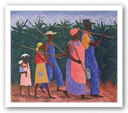 Ellis Wilson Art Print Poster: Field Workers, 20.625" x 24", Framed, Multicolored, Floral, Landscape, Unfinished, Indoor, Living Room, Home Office