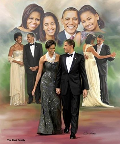 The Family First: President Barack Obama and Michelle Obama by Wishum Gregory, 10x8 Inches, Black Frame