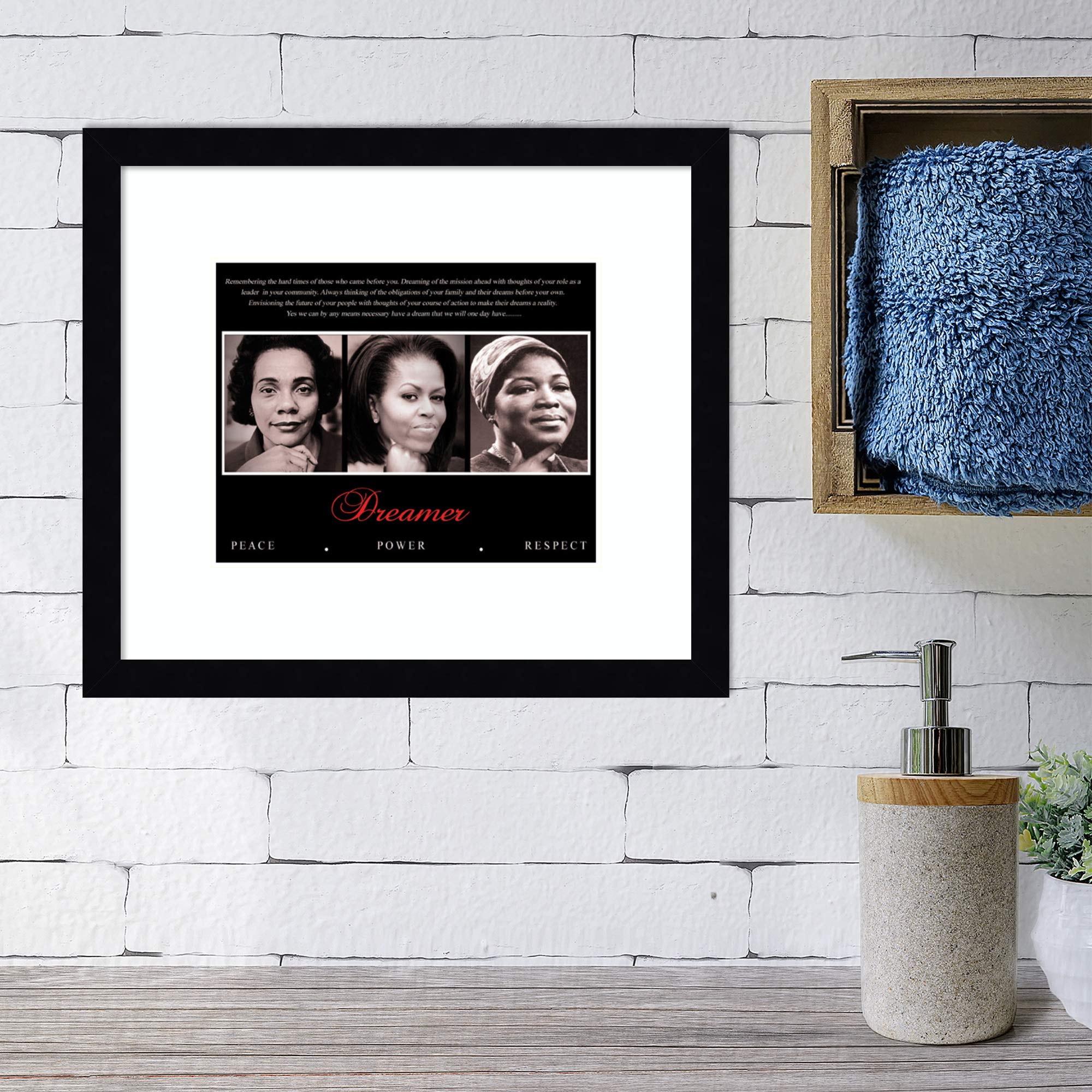 Framed Art Print 'Dreamer (Trio): Peace, Power, Respect': Outer Size 15 x 13"