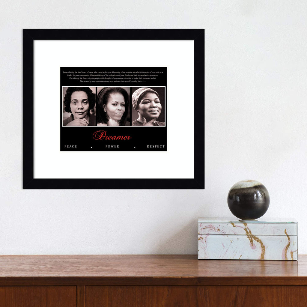 Framed Art Print 'Dreamer (Trio): Peace, Power, Respect': Outer Size 15 x 13"