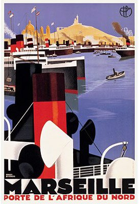 Vintage French Art Deco Reproduction Poster "Port Marseille" by Roger Broders (25"x38")