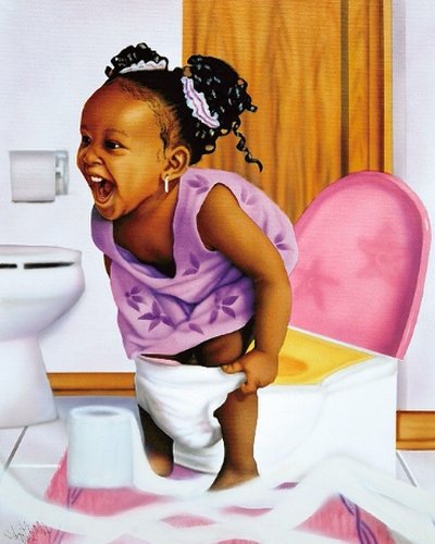 African American Potty Girl (10x8 inches - Unframed Art Print - Black Bathroom Art)