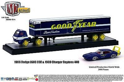 M2 Machines 1:64 Auto-Haulers CHASE 1969 Dodge L600 COE & 1969 Dodge Charger Daytona 440 With Glass Tires R19