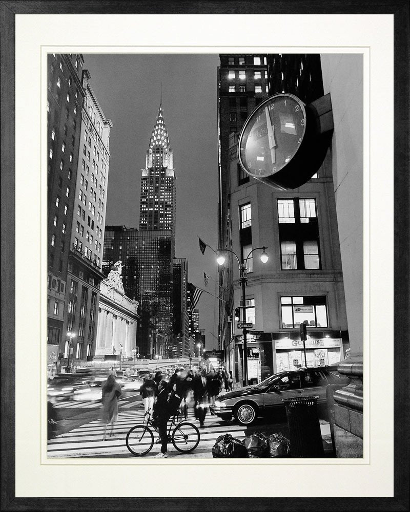 Bruce Teleky Chrysler Clock, Madison Ave, New York City by Henri Silberman Framed Photo Print Poster Custom Made Real Wood Modern Charcoal Frame (17 1/8 x 21 1/8")