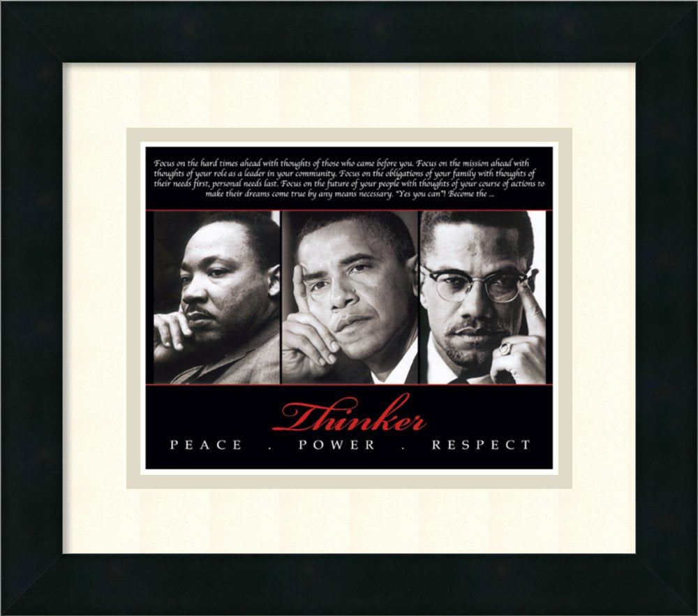 Framed Art Print, 'Thinker (Trio): Peace, Power, Respect': Outer Size 15 x 13"